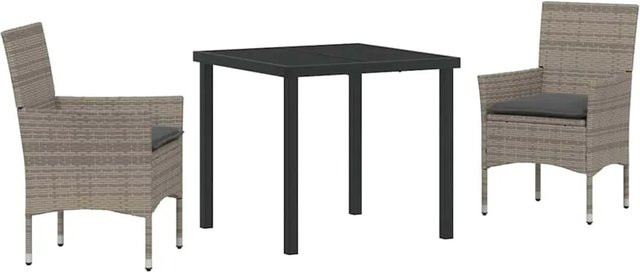 vidaXL Garten Essgruppe aus Poly Rattan in Grau mit 3-teiligem Set und Kissen - Bild 1