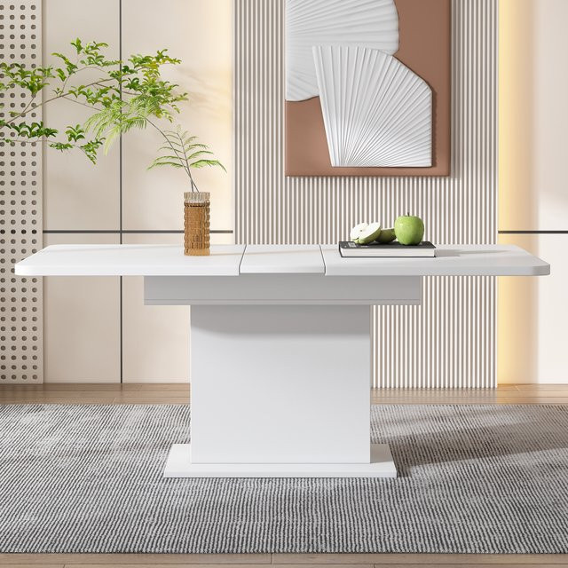 Svintora Ausziehbarer Esstisch in Weiß, Moderner Rechteckiger Metalltisch mit Stauraum für Esszimmer, Wohnzimmer und Küche - Bild 1