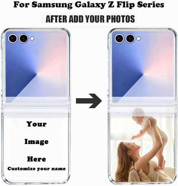 Personalisierte Handyhülle mit eigenem Haustierfoto und Namen für Samsung Galaxy Z Flip 5G, transparente harte Falthülle - Bild 1