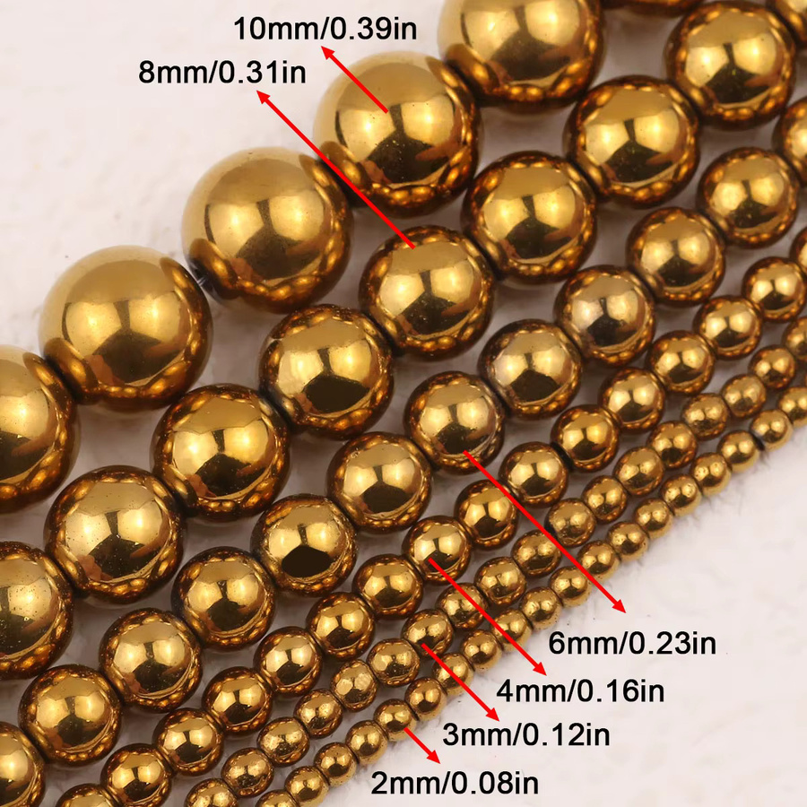 JHNBY Spacer Perlen, Hämatit Naturstein, Gold Farbe, 2-10mm, Unisex - Bild 2