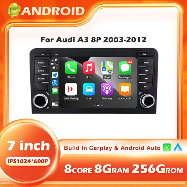 CUCU-NAVI Android 16 Autoradio Multimedia mit GPS, Wi-Fi, Bluetooth und Wireless Carplay für Audi A3 8P (2003-2012), RS3 Sportback (2011-2012) und S3 8P (2006-2012), Schwarz - Bild 1