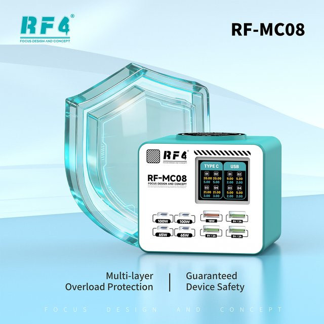 RF4 RF-MC08 Smart Multi-Port-Ladegerät in Weiß mit bis zu 100W für die schnelle Laptop-Aufladung und mehrere Geräte - Bild 1