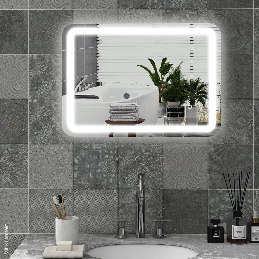 HOMCOM LED-Badspiegel in Silber mit Touch-Funktion, Rechteckig, B/H/T: 50 x 70 x 4 cm - Bild 2