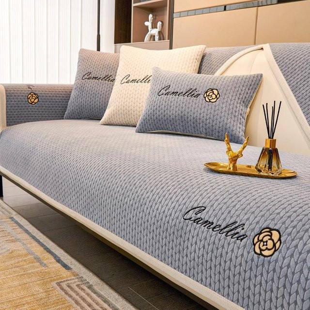 Super Six Chenille Sofabezug mit Weizenähren-Jacquard-Muster, rutschfest, für L-Form und Lounge-Sofas, B/B: 70 x 70 cm - Bild 1
