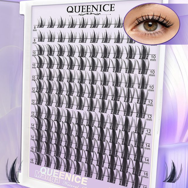 QUEENICE Manga Wimpern Wispy Clusters, 144 Stück, Black, Unisex - Bild 1