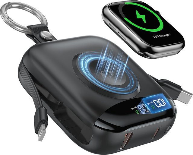Magnetische Power Bank mit 10000 mAh und 22,5 W Schnellladung, kabelloses Ladegerät für iWatch und iPhone, externer Akku in Blau - Bild 1