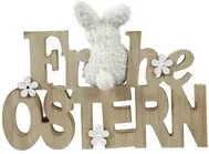 DECORIS Dekorationsfigur Frohe Ostern aus Holz in Weiß für den Tisch - Bild 1