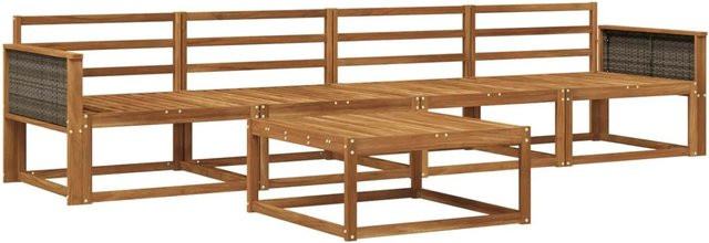 vidaXL Outdoor-Sofagarnitur aus Massivholz Akazie in Braun, 5-teiliges Set mit Tisch und Sofas - Bild 1