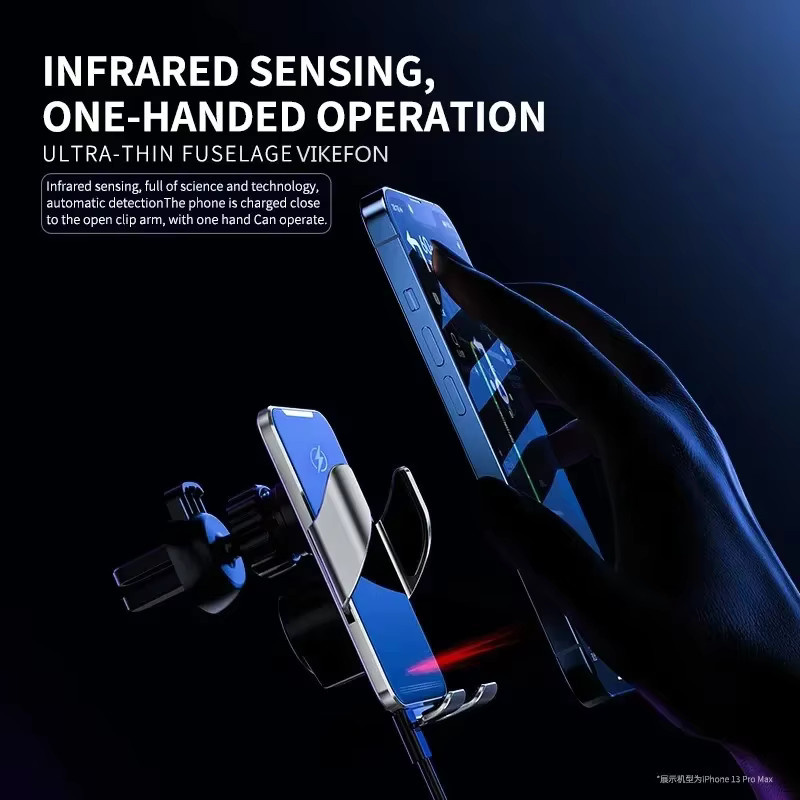 VIKEFON Magnetische Auto-Wireless-Ladegerät und Handyhalterung in Schwarz mit Infrarot-Induktion für iPhone 14, 13, 12 und Samsung zum schnellen Aufladen - Bild 3