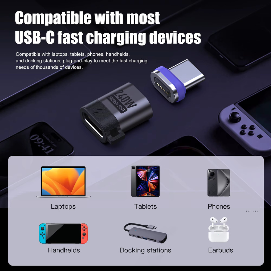 PD 240 W USB C auf Typ C Magnetadapter mit 480 Mbit/s Datenübertragung und Schnellladefunktion für MacBook Air, MacBook Pro und Steam Deck - Bild 4