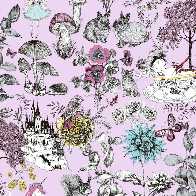 PROFHOME Kindertapete Blumen Motiv Matt Rosa Schwarz Weiß Gelb Non-Woven Breite: 0,53 m, Länge: 10,05 m - Bild 1