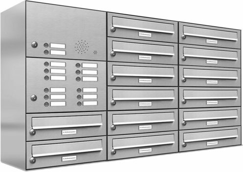 AL Briefkasten-System für 14 Parteien zur Aufputzmontage, Farbe: Silber, B/H/T: 153,385 x 69,0 x 27,5 cm - Bild 1
