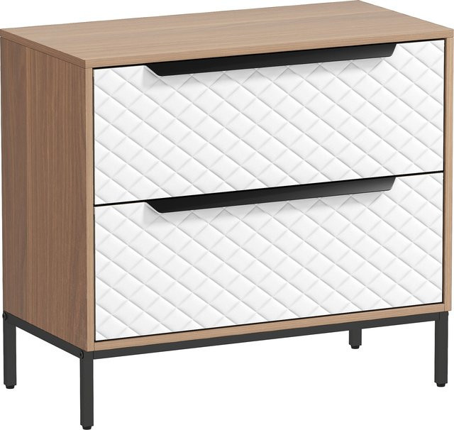 HOMCOM Kommode mit 2 Stoffschubladen in Natur und Weiß mit Rautenmuster für Schlafzimmer, Wohnzimmer oder Büro - Bild 1