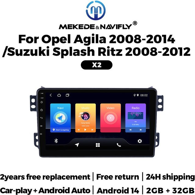 NAVIFANS Android 14 Autoradio mit Carplay und Touchscreen für OPEL Agila und Suzuki Splash Ritz 2008-2014 in Schwarz - Bild 1