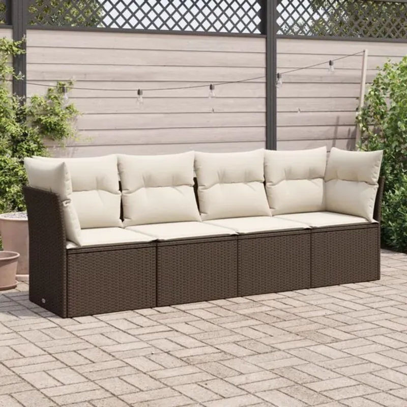 4-tlg. Garten-Sofagarnitur aus Polyrattan mit Kissen in Braun von Vidaxl - Bild 1
