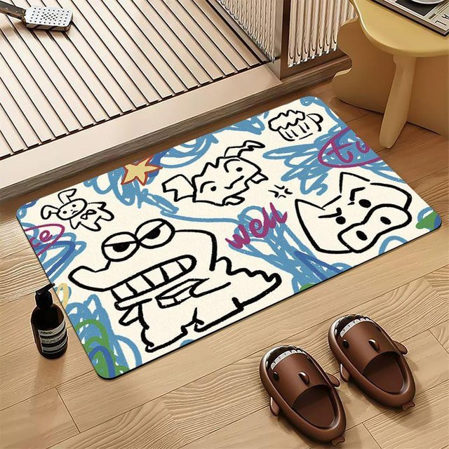 Saugfähige Badezimmerbodenmatte mit Schokoladenkekse-Design in Grau und Bunt, B/B: 40 x 60 cm - Bild 1