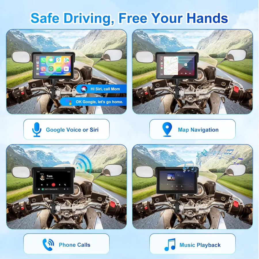 Jansite Motorrad Navigation GPS mit 7 Zoll Display, Wireless CarPlay und Android Auto Unterstützung, 2K Kamera und TPMS, Schwarz - Bild 4