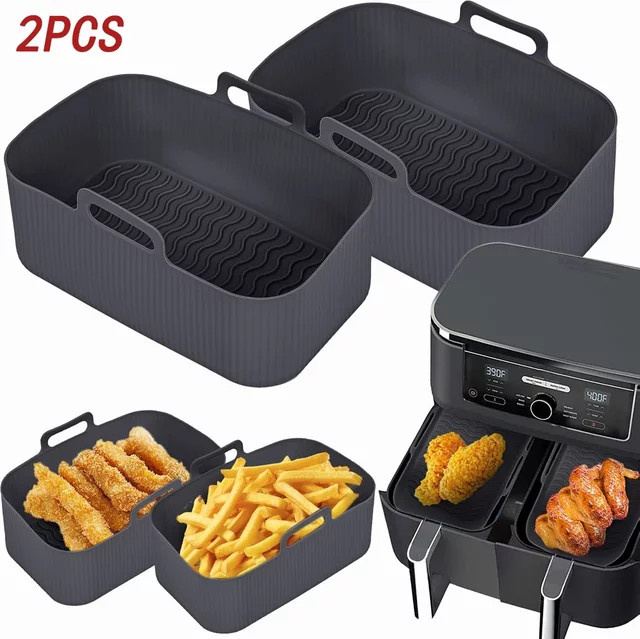 2er-Set Silikon Airfryer Einsätze Rechteckig in Blau als wiederverwendbare Backform für Heißluftfritteusen - Bild 1