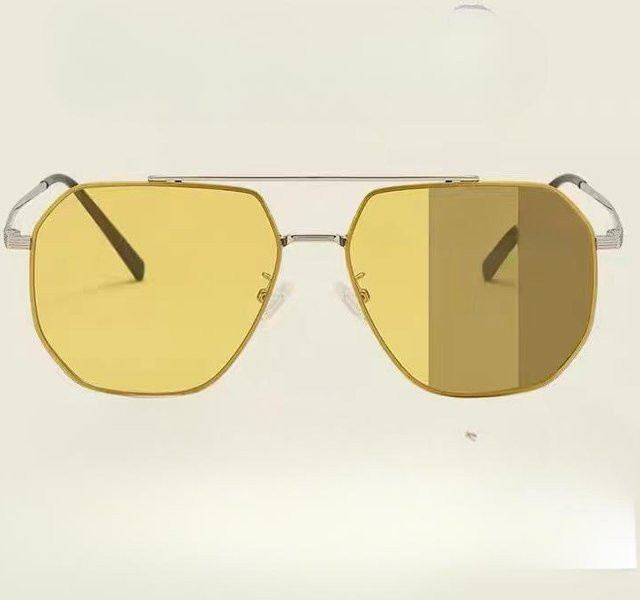 Binchi Outdoor Equipment Sonnenbrille, hexagonal, Vollrand, Metal, Unisex, beige, yellow - Bild 1