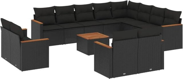 vidaXL 13-tlg. Garten-Sofagarnitur in L-Form aus schwarzem Poly-Rattan mit wetterfesten Kissen und pulverbeschichtetem Stahlgestell - Bild 1