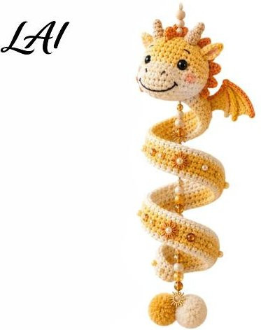 CedricWard Drache DIY Spiral Hängendes Ornament Kit, Häkelset, Gelb - Bild 1