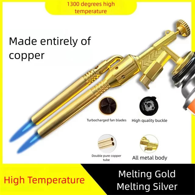 Doppelrohr-Schweißgasbrenner in Gold als Flammenpistole für Outdoor-Camping, BBQ und die Küche - Bild 1