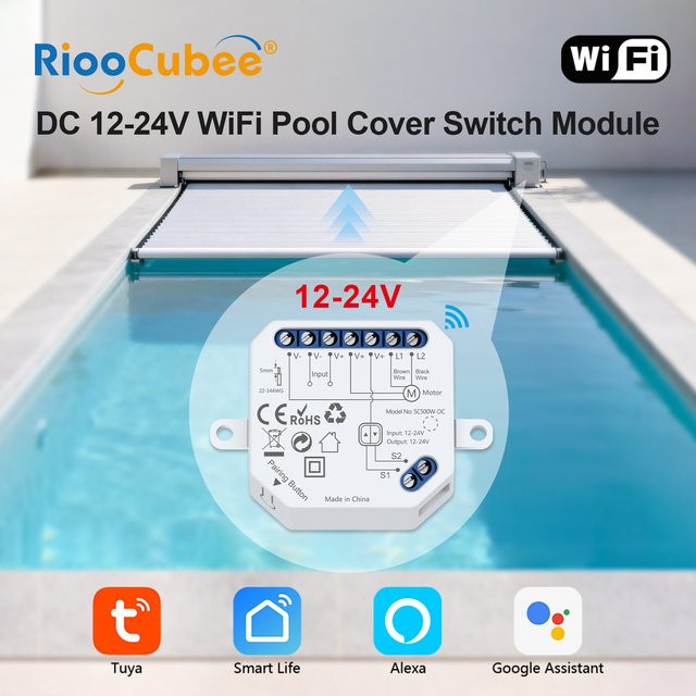 RiooCubee Tuya Smart Schwimmbadabdeckungs-Öffner Steuermodul in Weiß mit App-Fernbedienung für Google Home und Alexa (DC 12-24V) - Bild 1