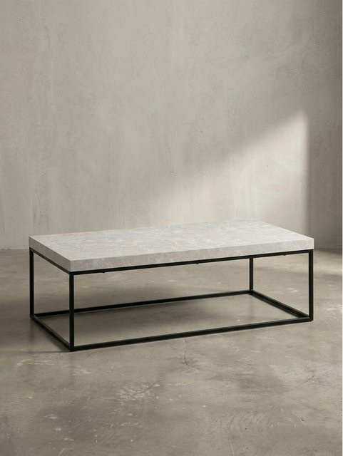 KADIMA DESIGN Couchtisch in Stein-Optik mit Metallbeinen, modernes Design, rechteckig, Beige, B/T/H: 120 x 60 x 38 cm - Bild 1