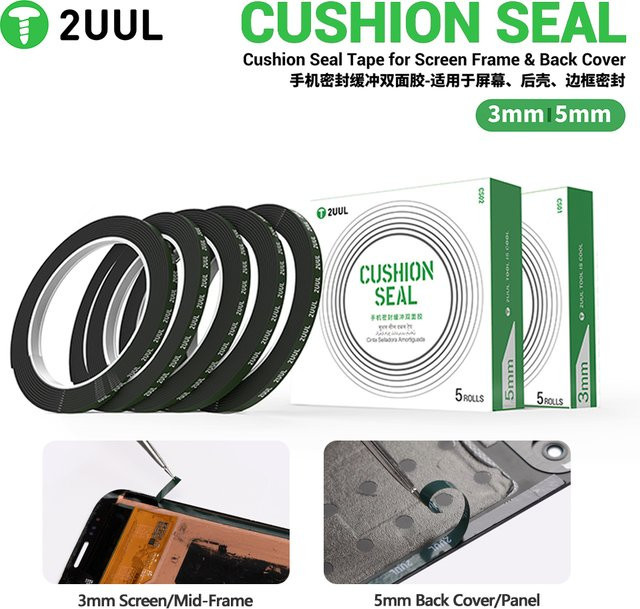 2UUL Doppelseitiges Klebeband für Handy-Reparaturen in Schwarz, 3 mm und 5 mm Dicke - Bild 1