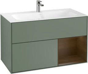 V&B Finion Waschtischunterschrank mit LED-Beleuchtung und offenem Regal in Walnuss lackiert, B: 99,6 cm, H: 59,1 cm - Bild 1