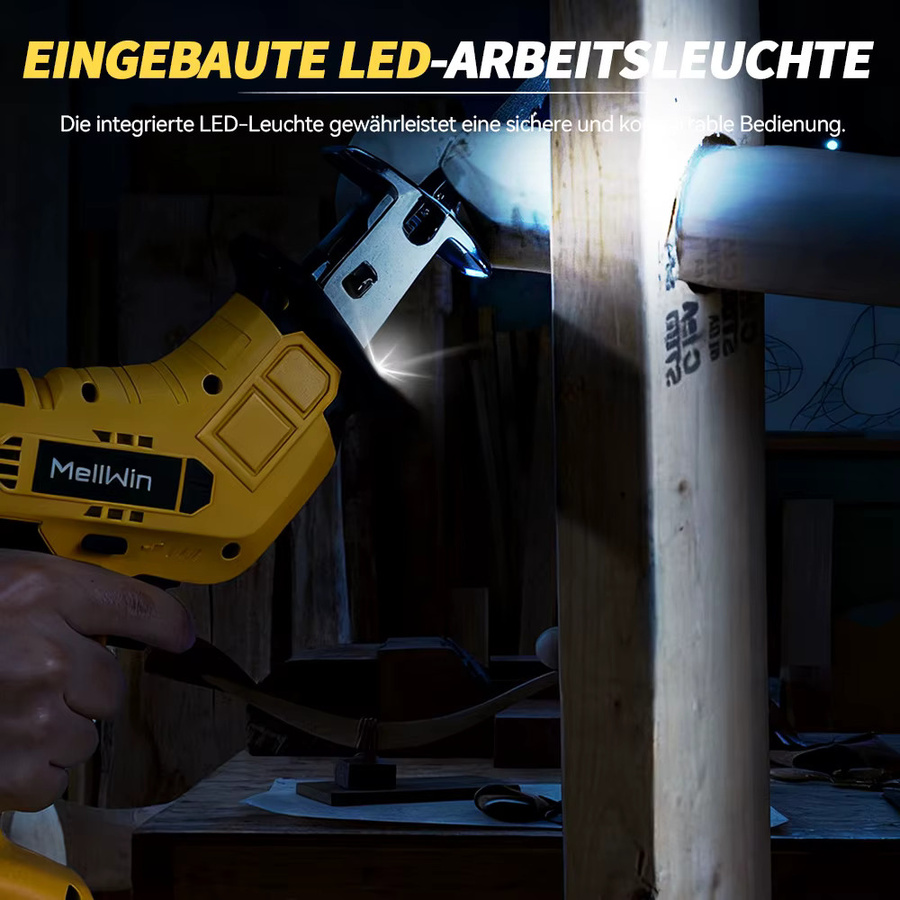 MELLWIN Akku-Säbelsäge in Gelb mit 3500 SPM als Multi-Elektrosäge für Metall, Holz und Rohre, kompatibel mit Makita 18 V LXT Akku-System - Bild 2