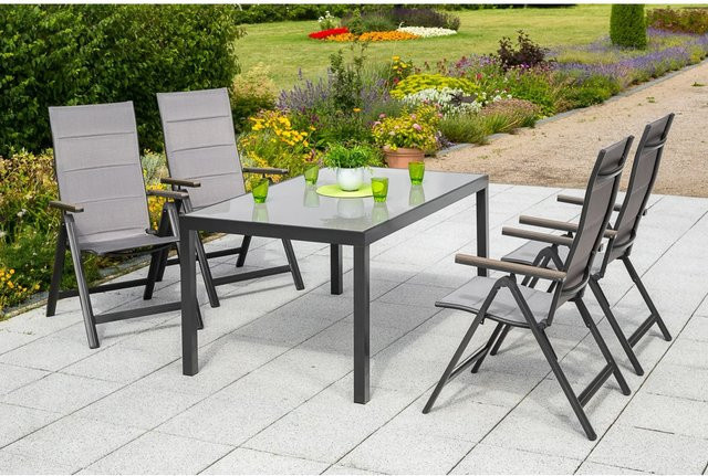 Merxx Gartenmöbel-Set Trivero 5-tlg. in Braun mit Aluminium und Sicherheitsglas, Tisch B: 150 cm, T: 90 cm, H: 69 cm - Bild 1