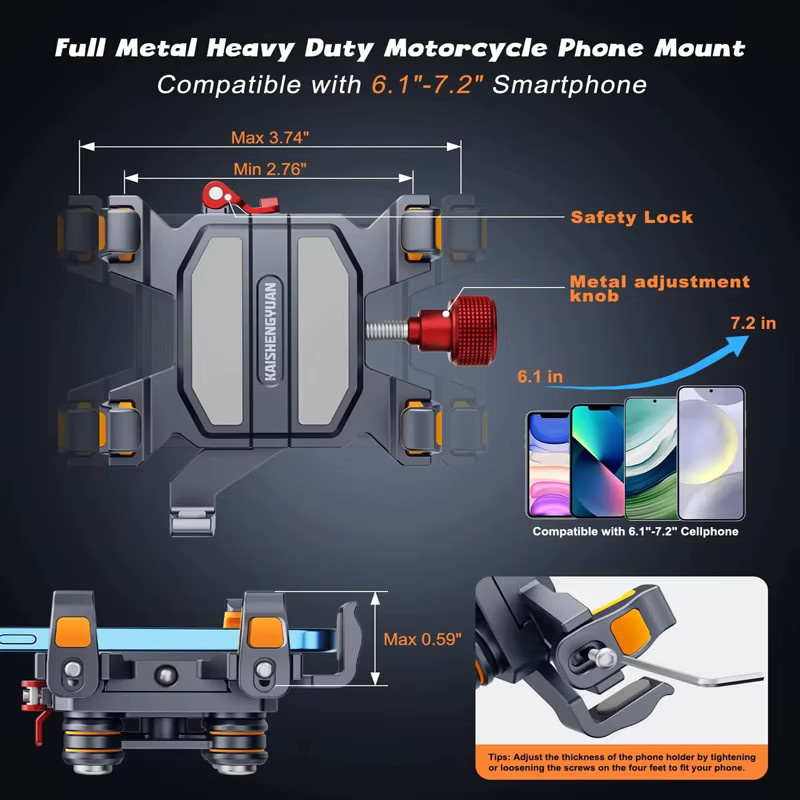 Lanparte Motorrad-Handyhalterung und Fahrrad-Handyhalter aus Aluminium-Legierung in Schwarz mit Anti-Vibrations-Funktion - Bild 4