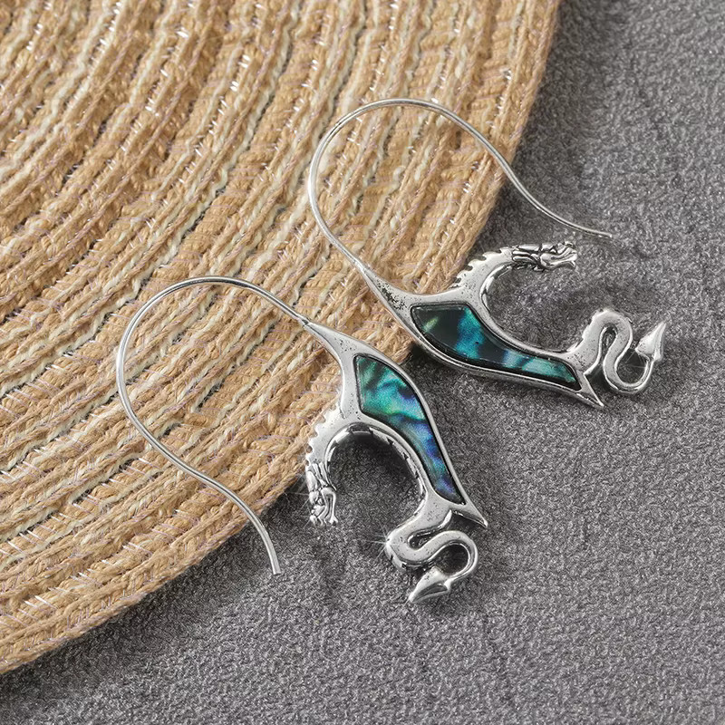 YoYo Ohrringe, Abalone-Muschel, fliegender Drache, Silber, Damen - Bild 1