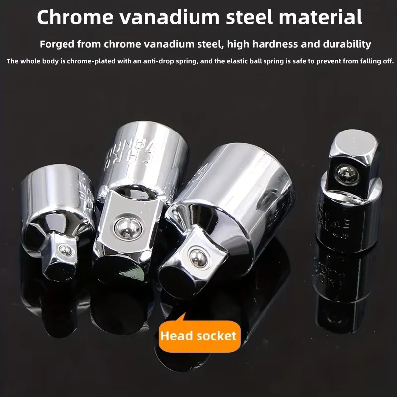 LIXIU Ratsche Buchse Konverter Set aus Edelstahl, 4-teilig, Farbe Silber, Adapter 1/2 Zoll zu 3/8 Zoll, 1/4 Zoll zu 1/2 Zoll und 1/4 Zoll zu 3/8 Zoll - Bild 2
