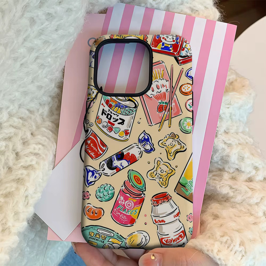 Handyhülle Potdemiel mit Retro japanischem Snack-Design für iPhone 17 16 15 14 13 12 Pro Max Plus, mehrfarbig, doppelschichtige Rückseite - Bild 3