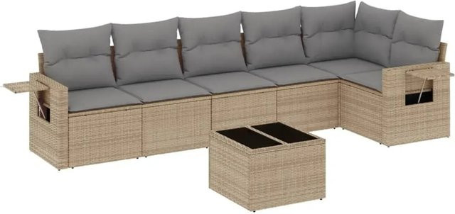 vidaXL 7-teilige Garten-Sofagarnitur aus Poly-Rattan mit Kissen in Beige - Bild 1
