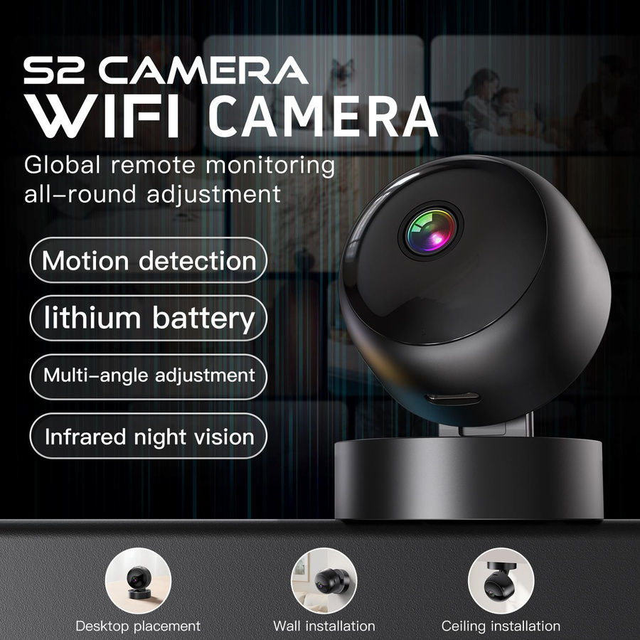 Meiteai-All Mini WiFi Smart Überwachungskamera in Schwarz mit HD 1080P, 360 Grad Drehbarkeit und 32G Speicherkarte - Bild 11
