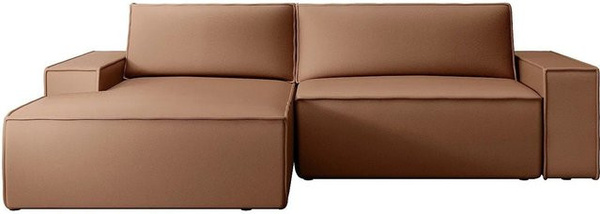 Vente-unique Schlafsofa Amelia in L-Form, braun, Leder-Optik mit Armlehnen und Schlaffunktion, Breite: 267 cm