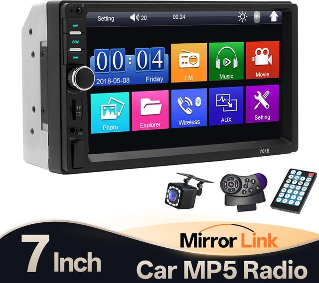 Hippcron 7 Zoll Autoradio Multimedia MP5-Player mit Bluetooth, HD Touchscreen, USB und TF-Kartenslot in Schwarz - Bild 1