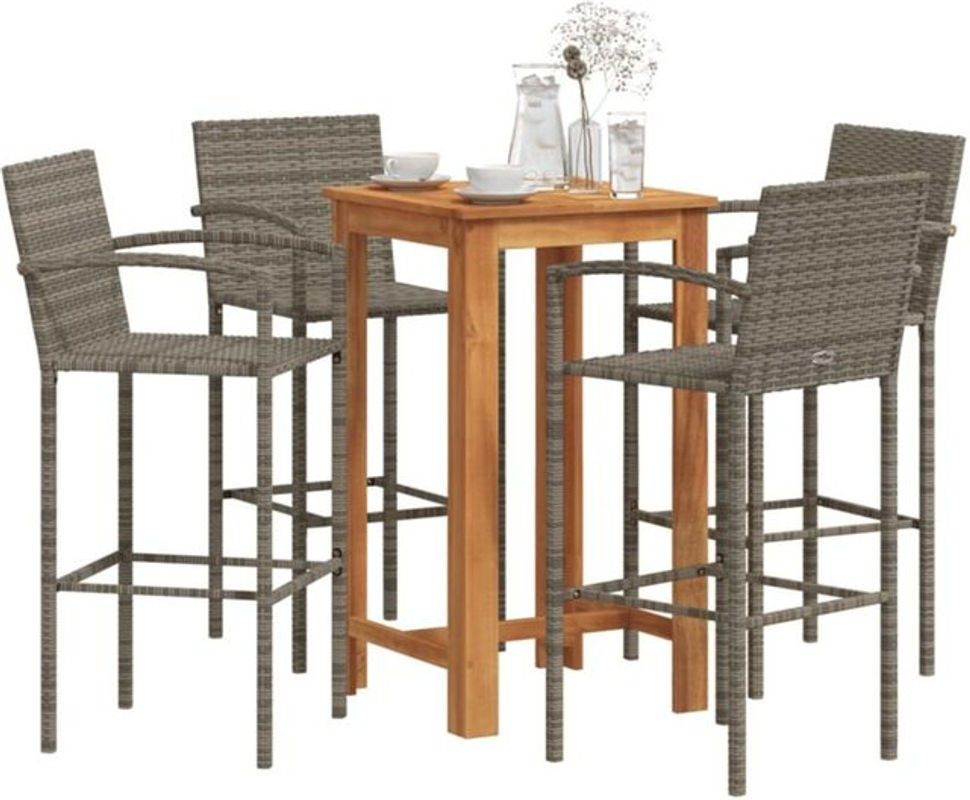5-tlg. Gartenbar-Set aus Akazienmassivholz und Polyrattan in Grau von vidaxl - Bild 1