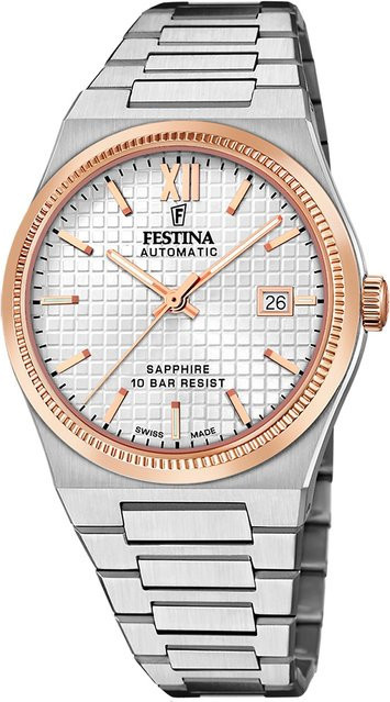 Festina Herrenuhr Automatik, Edelstahl, 40 mm, Weiß, 10 ATM - Bild 1