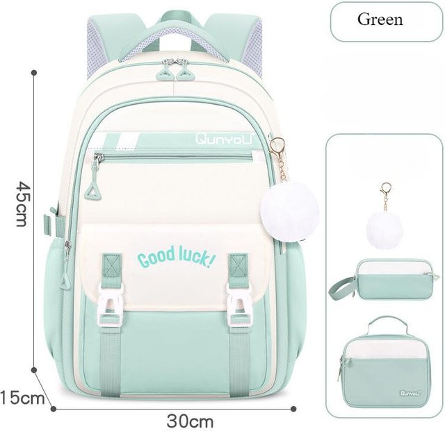 3er Set Kinder Schulranzen für Mädchen von Fancy Style Studio in Grün mit Brotdosen-Etui - Bild 1
