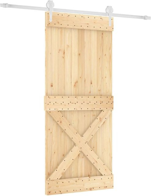 vidaXL Schiebetür aus Massivkiefer in Natur und Weiß, B x H: 90 x 210 cm - Bild 1
