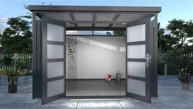 Floraworld Premium Systemgerätehaus aus Aluminium mit Oberlicht und Flachdach, Farbe: Anthrazit/Grau, B/T/H: 314 x 218 x 314 cm - Bild 1