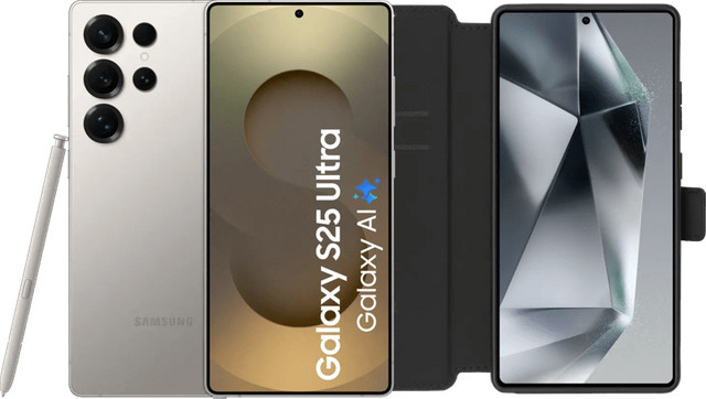 Samsung Galaxy S25 Ultra 5G Smartphone 256GB Grau mit BlueBuilt Book Case Schwarz - Bild 1