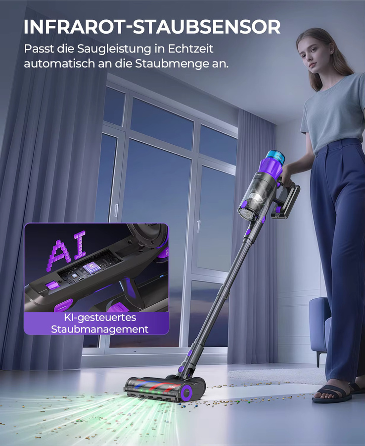 Redroad P9 Pro Kabelloser Staubsauger in Purple mit 550W Leistung, 55KPA Saugkraft für Tierhaare und 70 Minuten Laufzeit - Bild 3