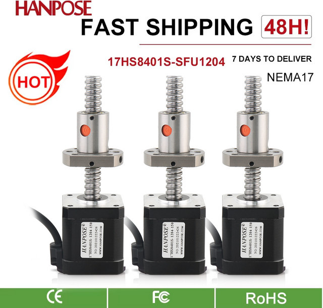 HANPOSE 3er Set Nema17 Schrittmotor 17HS8401S-SFU1204 mit 42 Kugelumlaufspindel und Linearführung für Mini CNC und 3D-Drucker, Längen: 150 mm, 250 mm, 350 mm - Bild 1