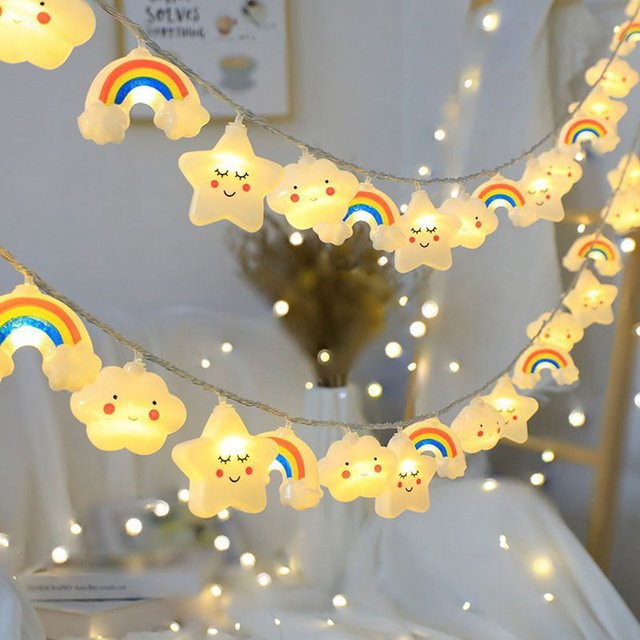 Peach Forest LED Lichterkette mit Regenbogen, Sternen und Wolken in Multicolour, batteriebetrieben - Bild 1