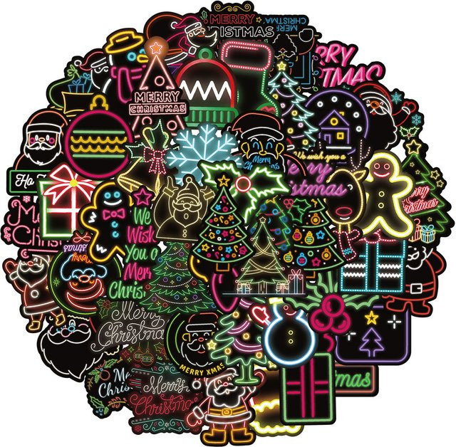 50 Stück Neon Weihnachten Graffiti Aufkleber Multicolor von BulingBulingStickers Store - Bild 1